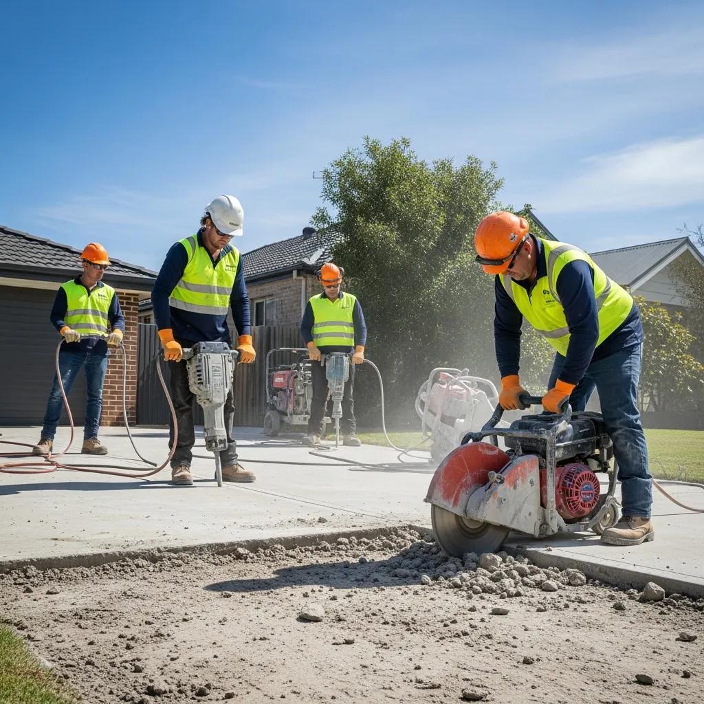 Concrete removal service in Mount Duneed with workers using jackhammers and saws