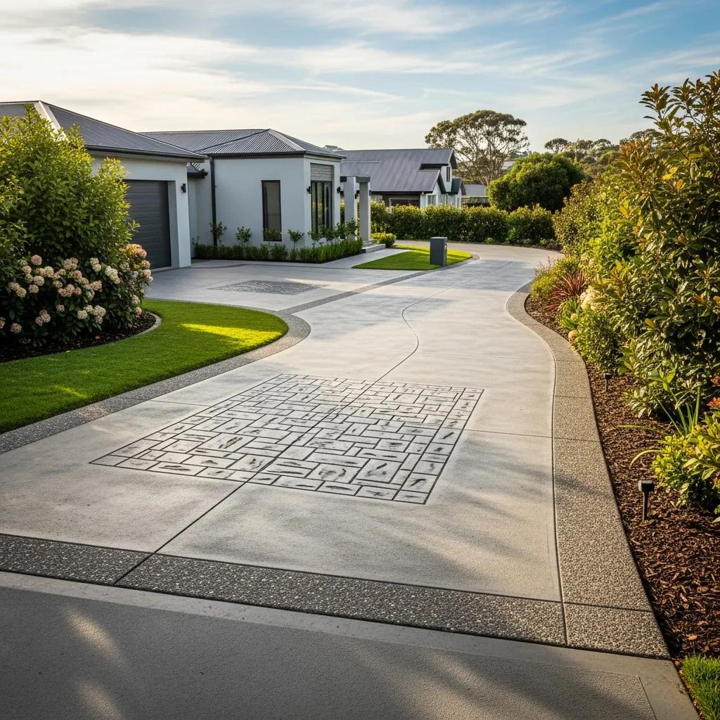 Decorative concrete driveway in Torquay enhancing residential property
