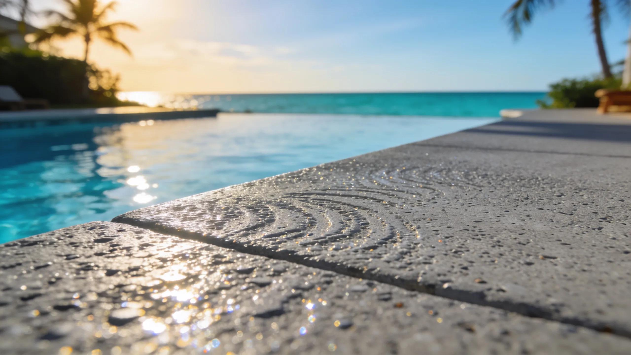Close-up of slip-resistant concrete pool deck showcasing textured surface